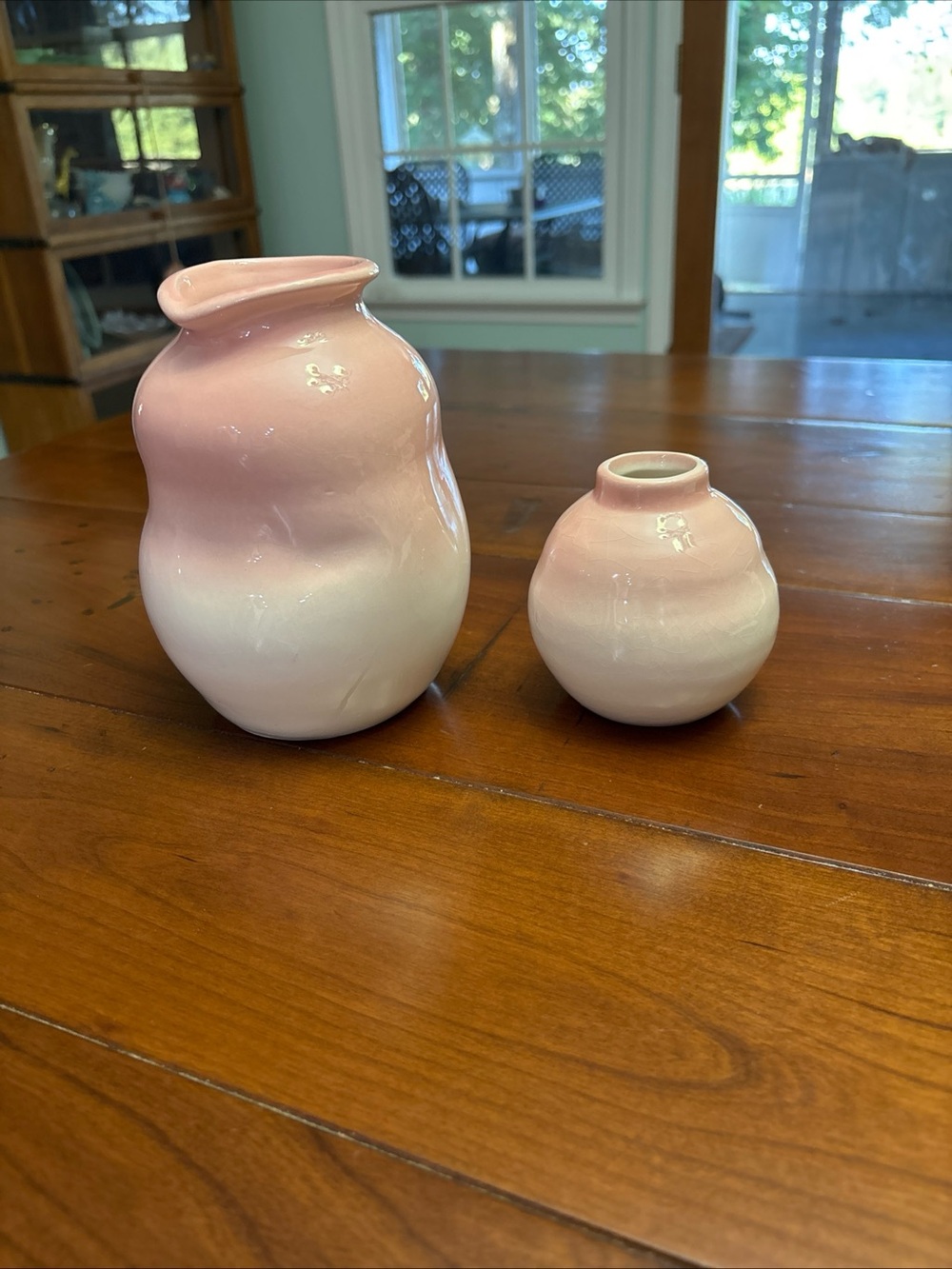 Pier 1 Pink-to-Cream Ombre Ceramic Vase Pair of Vases BEAUTIFUL